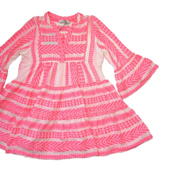 NWT Devotion Twins Ella Tunic in Neon Pink Off-White A-line Tiered Mini Dress MP - Picture 3 of 7